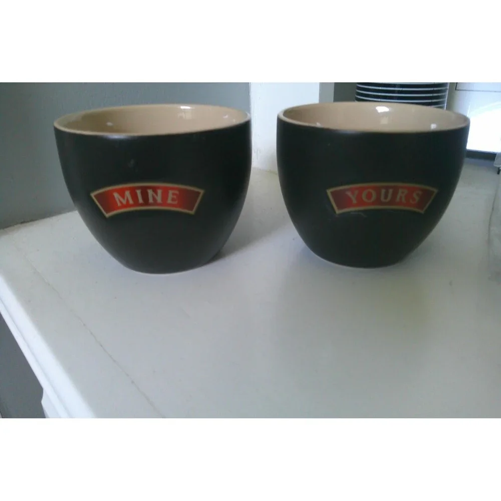 Set of 2 Ceramic Bailey's Irish Cream Cups Labeled Yours and Mine . Perfect